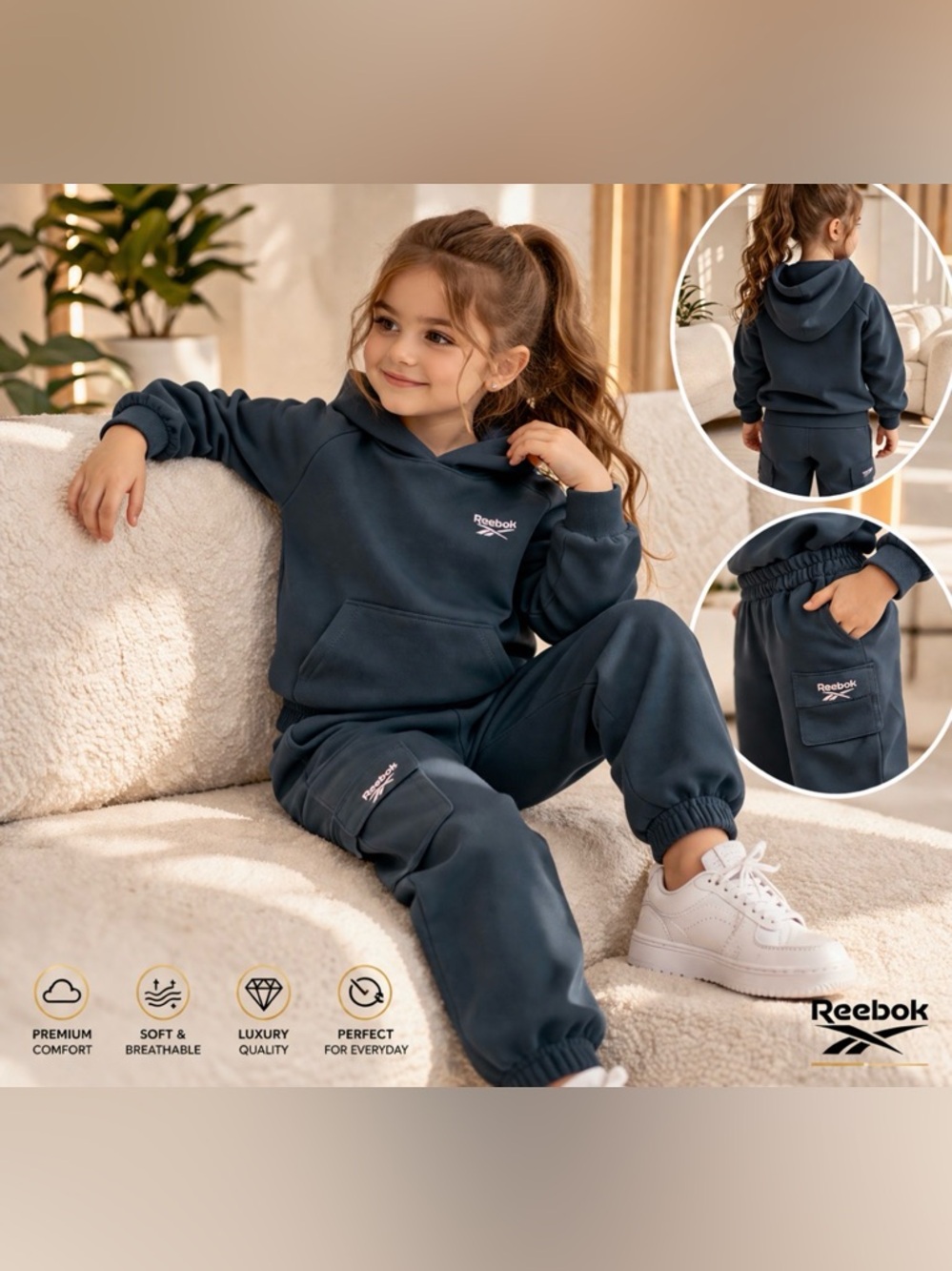 Reebok Kids Teal Sweatpants and Hoodie Set